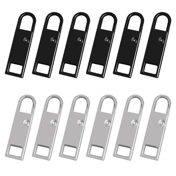 12 Pcs Spare Zipper Pull,Replacement Zipper pulls,Removable Metal Zipper Pull Tabs,Metal Zipper Pull,Zipper Pull Replacement for Purse,Clothes,Jeans,Suitcase,Luggage(Black & Silver)