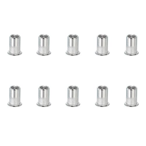 PATIKIL M10 Rivet Nuts, 10 Pcs 304 Stainless Steel Knurled Flat Head Threaded Insert Nuts Metric Rivet Nut Assortment Kit for Automotive Furniture