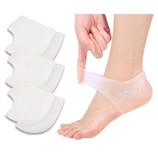 3 Pairs Silicone Gel Heel Cups Moisturizing Pain Relief Cracked Foot Socks