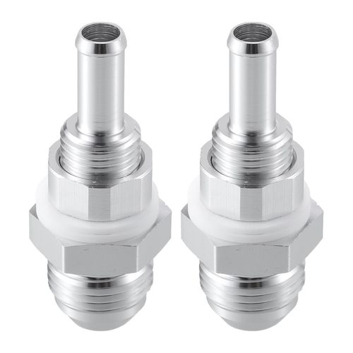 X AUTOHAUX 2pcs Car Fuel Line Fitting 8AN Male Flare Bulkhead to 5/16" Hose Barb Fuel Tank Fitting Adapters Aluminum Alloy Silver Tone