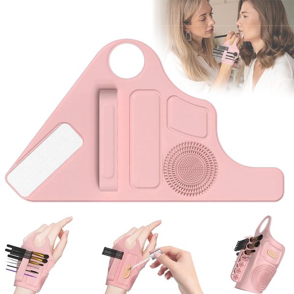 SAMIQU Makeup Palette Silicone Wristband - Mixing Palette Tray Makeup Brush Holder for Cosmetic Brushes Eyeshadow Eyeliner - Beauty Tool for Makeup Artists Beauty Salons (Pink)