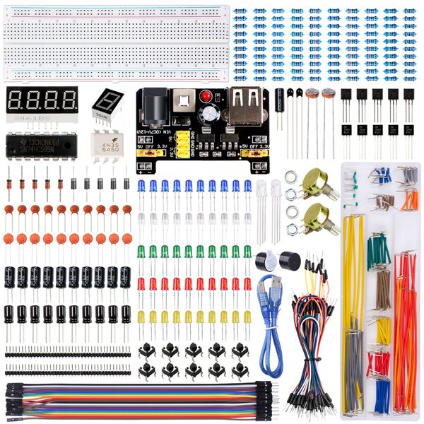Miuzei Starter Kit Breadboard Set Kompatibel mit Arduino Einschließlich Stromversorgungsmodul Jumper Kabel Widerstand Sortiment steckbrett Led Dioden Set für Anfänger Elektronik Bausa