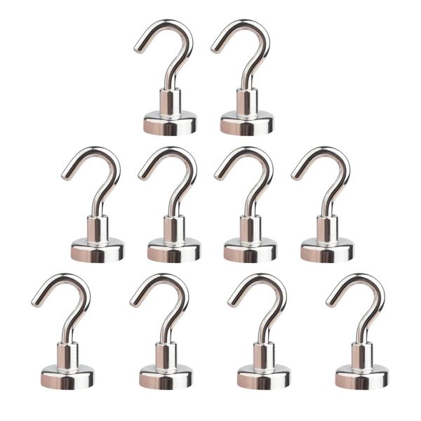 Ant Mag Magnetic Hooks 10 Pack 8KG (18LBS) Super Magnets Hook with Neodymium Rare Earth for Cruise Ship Accessories Hanging Door Holder Keys Home Office Refrigerators BBQ