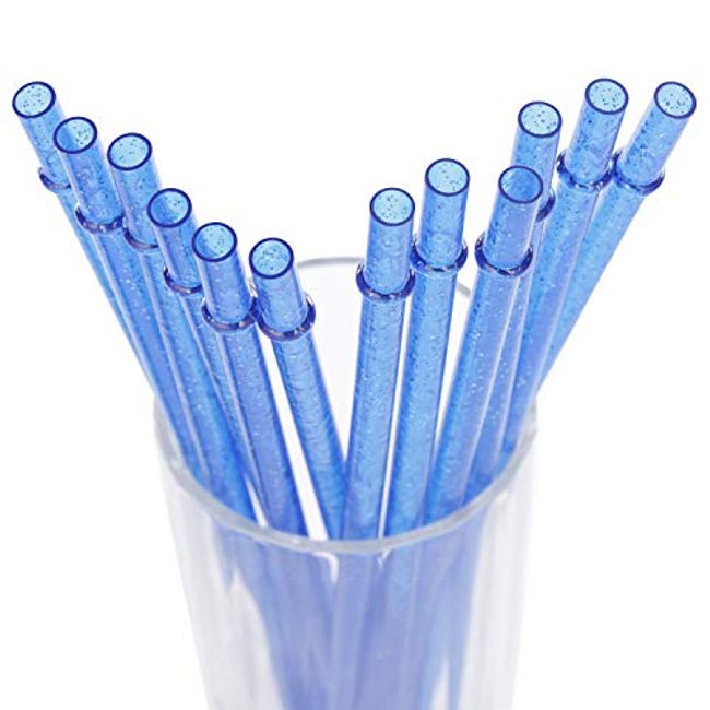 Reusable Clear Plastic Glitter Straws With Brush, Long Hard