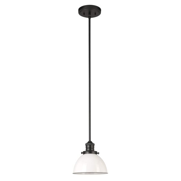 Design House 588327 Savannah Farmhouse 1-Light Indoor Pendant Dimmable White Metal Shade for Kitchen Island Bar Dining Room, Matte Black