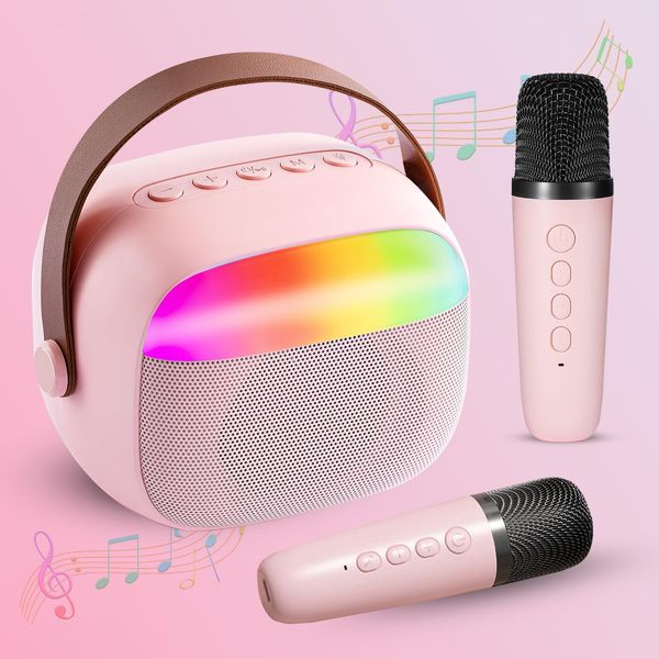 Karaoke Machine for Kids, Mini Portable Bluetooth Speaker with Wireless Microphone, Karaoke Toys Gifts for Girls Ages 4, 5, 6, 7, 8, 9, 10, 12 +Year Old Christmas Birthday (Karaoke Machine-2pink)