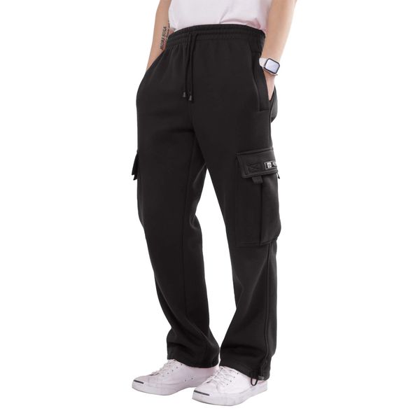 Men's Heavyweight Fleece Cargo Sweatpants with Pockets (Available in Plus Size) 4XL Black