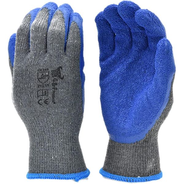 G & F Products - 3100S 12 Pairs Small Rubber Latex Double Coated Work Gloves for Construction, gardening gloves, heavy duty Cotton Blend Blue