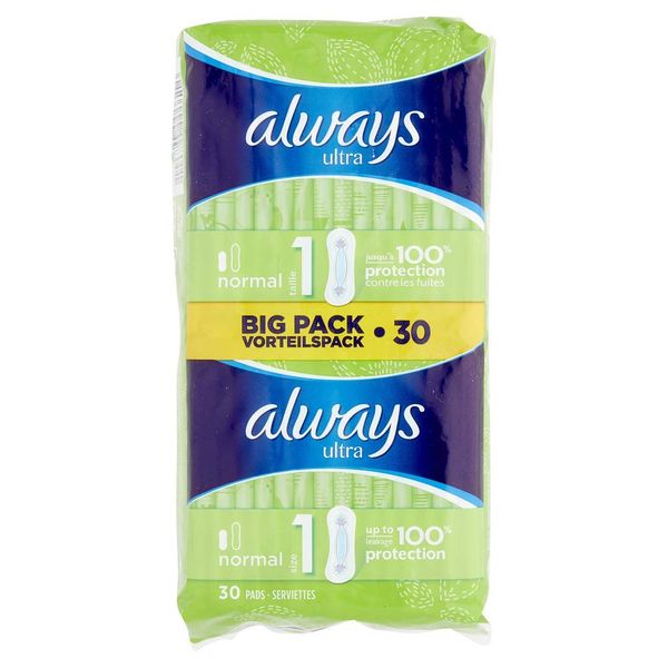 Always Ultra Normal Sanitary Pad without Wings, 30 each