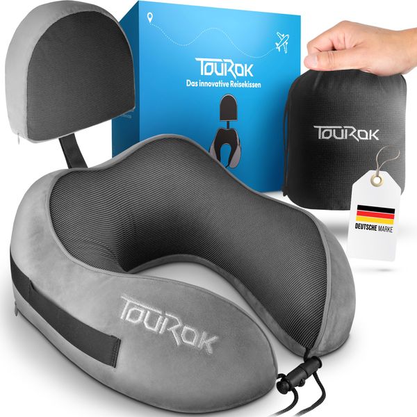 Tourok Nackenkissen Flugzeug mit Extra Kissen – Memory Foam Reisekissen Auto – [Zusätzliche Kopfstütze mit beliebig positionierbarem Kissen] – Nackenhörnchen Erwachsene - Travel Pillow, grau