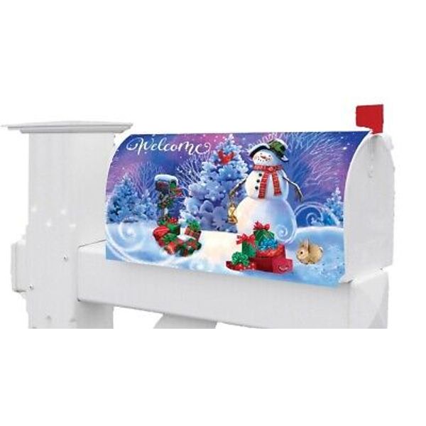 Christmas Winter Snowman Bunny Northern Lights Magnetic Mailbox Cover Only