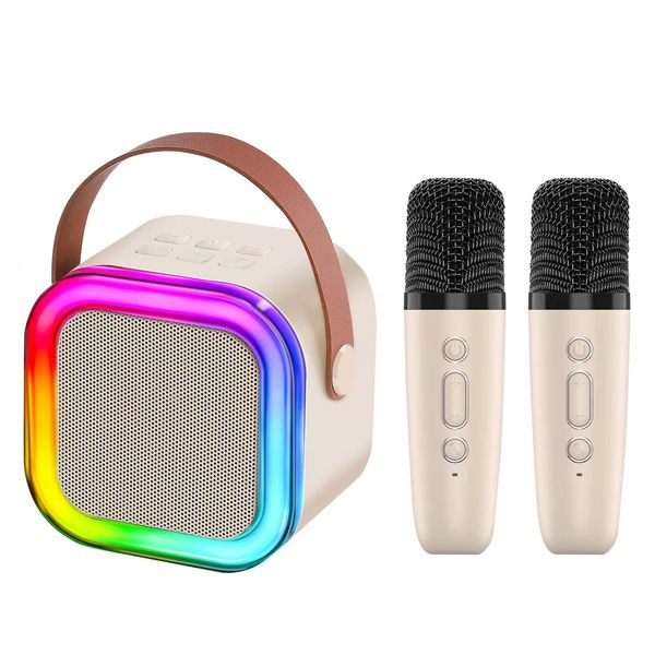 ouakog Kids Mini Karaoke Machine with 2 Wireless Microphone Portable Bluetooth Speaker 4-12 Years Girls 4,5,6,7,8,9,10,12 Year Christmas Birthday Gift Toy