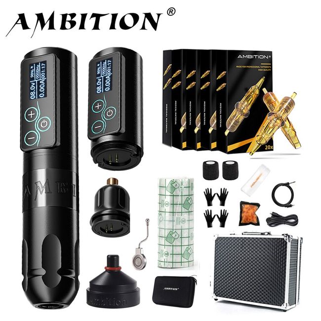 Ambition Rotary Tattoo Battery Pen Wireless Cartridge Machine with 2400mAh  Power Supply Coreless Motor Digital LED Display Permanent Make Up Equipment