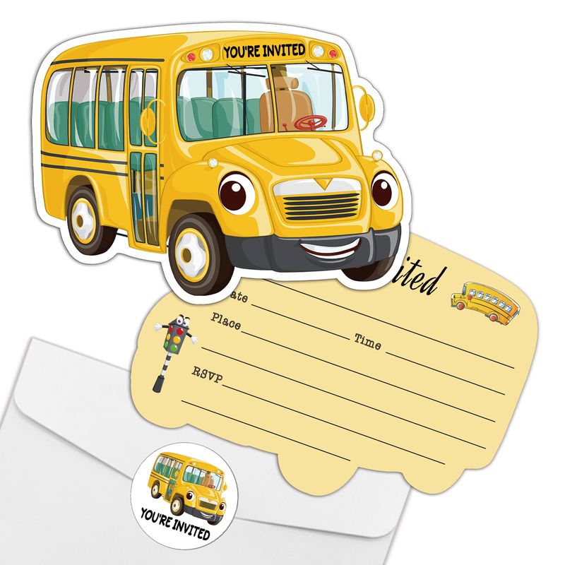REWIDPARTY School Bus Party Invitations with Envelopes & Stickers（Set ...