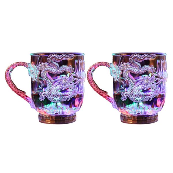 BESPORTBLE 2pcs Flash Light Up Cups Color Changing Coffee Mug Glowing Wine Glasses Dragon Pattern Cup for Bar Home Drinking 285ML