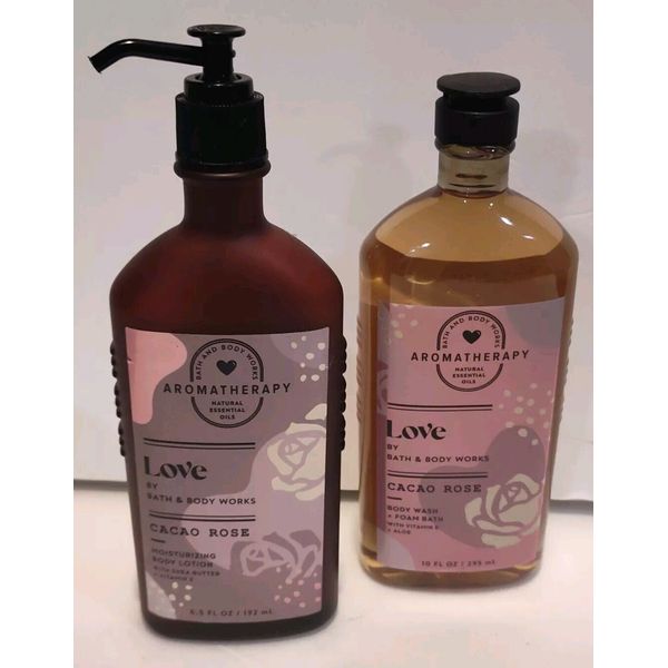 Cacao Rose Love By Bath & Body Works Aromatherapy Body Wash and Body Lotion Set