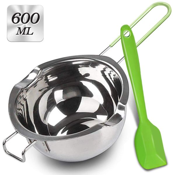 Stainless Steel Double Boiler with Silicone Spatula, Chocloate Metls Pot with Heat Resistant Handle for Melting Chocolate, Candy, Candle, Soap and Wax…