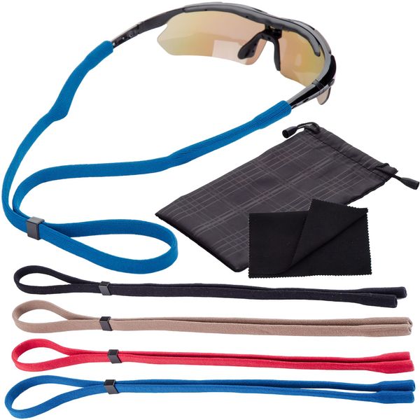 Anchor Glasses Straps Sunglasses Strap Sports Safety Glasses Holder 4pk with Bonus Sunglass Carrying Case and Cloth