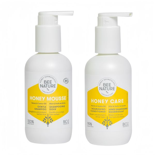 Bee Nature - Shampoo and Conditioner Sets - SLS Free - Organic Honey & Castor Oil - Anti-dandruff, Moisturizes, Nourishes and Repairs - Ideal for Dry, Curly and Damaged Hair - 200ml Each