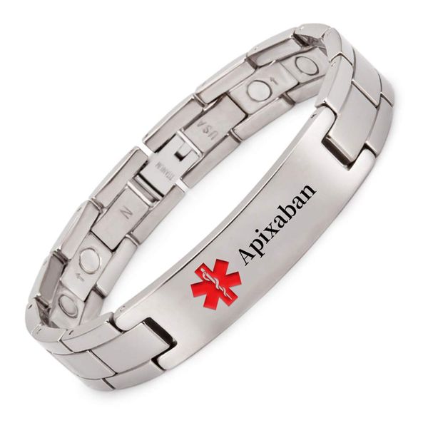 Titanium Medical Alert Bracelet for Men ID Bangle Personalised 22CM/13MM (Apixaban)