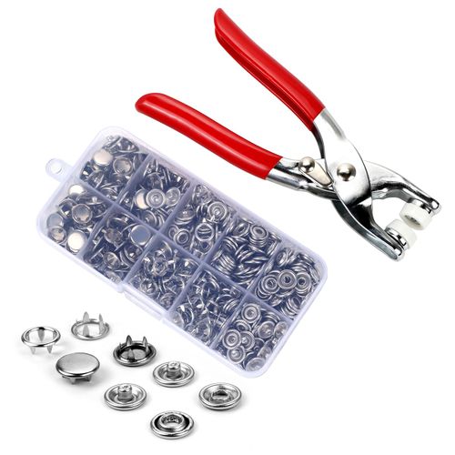 150PCS Metal Press Studs Without Sewing, 5 Claw Metal Buckle Tool Set, Snap Button Fastener Kit for Fabric, Metal Snap Buttons with Fastener Pliers Tool Kit for DIY Craft