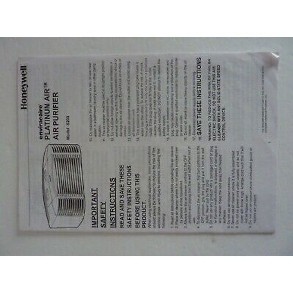 OWNERS MANUAL HONEYWELL TABLE TOP AIR PURIFIER MODEL # 16200