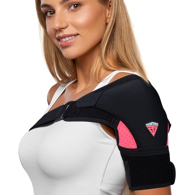 Shoulder Brace for Torn Rotator Cuff - 4 Sizes - Shoulder Pain Relief, Support and Compression - Sleeve Wrap for Shoulder Stability and Recovery - Fits Left and Right Arm, Men & Women (Pink, Small/Medium)