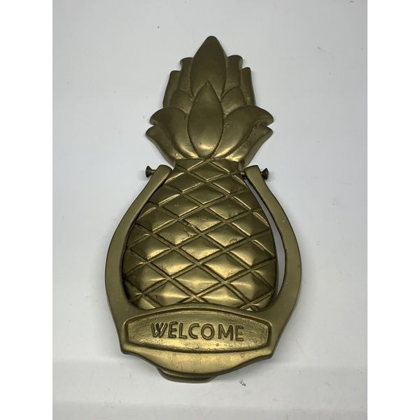 Vintage Patina Brass Pineapple Hospitality WELCOME Door Knocker Handle 7”