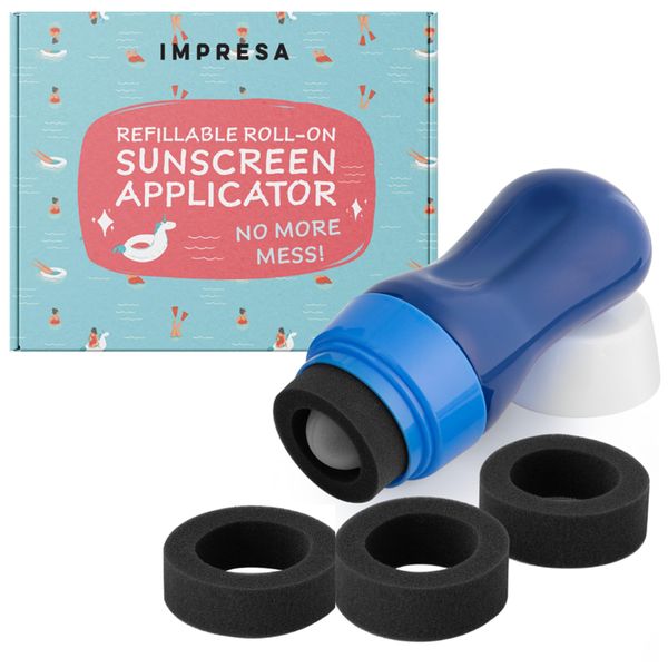 IMPRESA XL Refillable Roll On Sunscreen Applicator for Kids & Adults - Roll On Sponge Applicator Sunscreen Dispenser - Kids Sunscreen Applicator Roller - Sunscreen Roller Applicator with Lotion Sponge