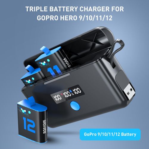 Weekinend, Battery Charger for GoPro Hero 12/11/10/9/8/7/6/5, General GoPro Battery Charger with Micro SD Card Read and Battery Power Read, (Battery Not Include)