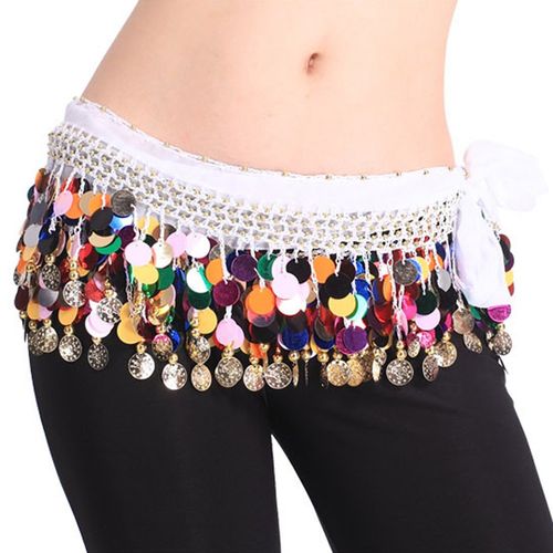 BellyLady Belly Dance Hip Scarf With Paillettes, Gold Coins Belly Dance skirt BLACK