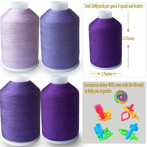 MOYYON Sewing Thread Set, 4 Colors (Purple Series), 40s/2, 100% Polyester, 4000 Yards