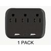 3 Outlets Extender Surge Protector Wall Plug with 2 USB & 1 USB type C Black NEW