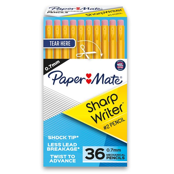 Paper Mate Mechanical Pencils, SharpWriter Pencils, 0.7mm, HB 2, Yellow, 36 Count