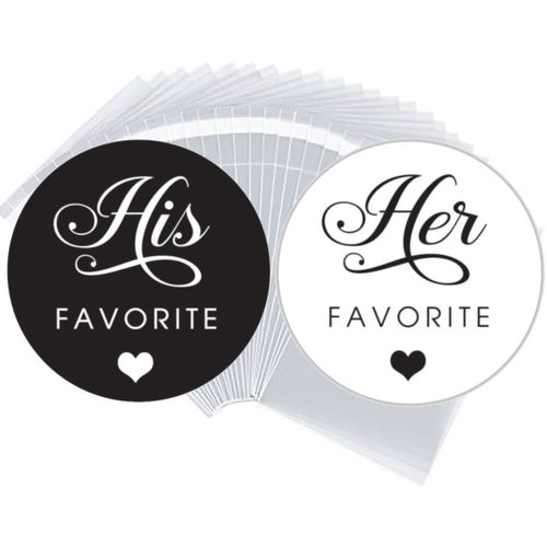 100 Labels 1.9 Inch His Her Favorite Wedding Favors Black White Stickers (4x6 Bags)