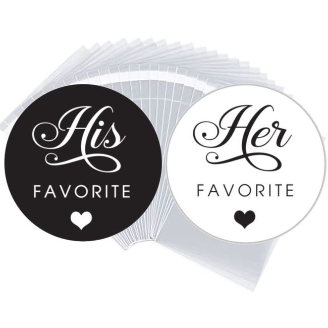 100 Labels 1.9 Inch His Her Favorite Wedding Favors Black White Stickers (4x6 Bags)