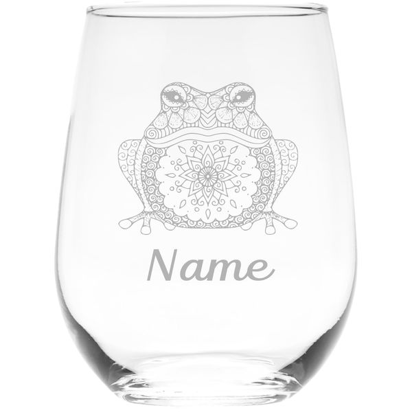 Frog with name 17 oz. stemless wine glass