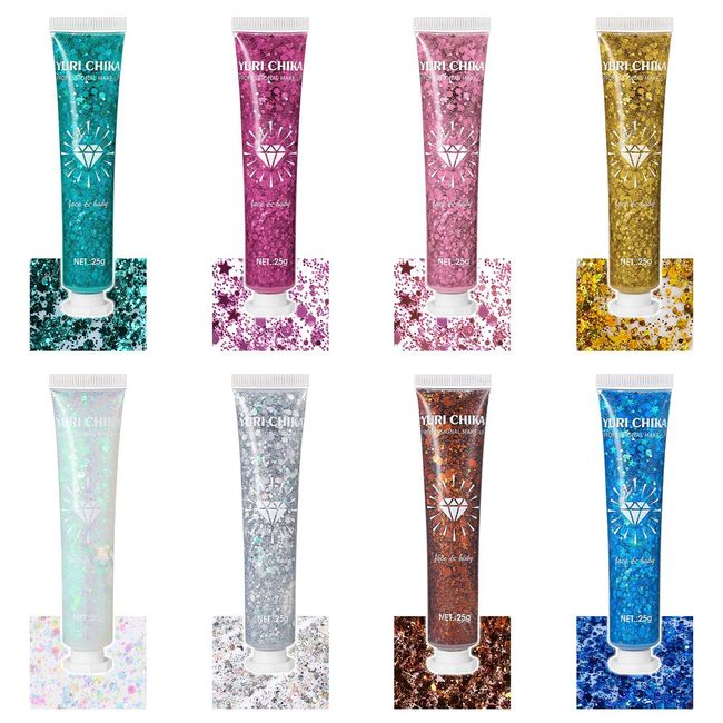 8 Colors Body Glitter Mermaid Face Glitter Gel Festival Rave Accessories Holo...