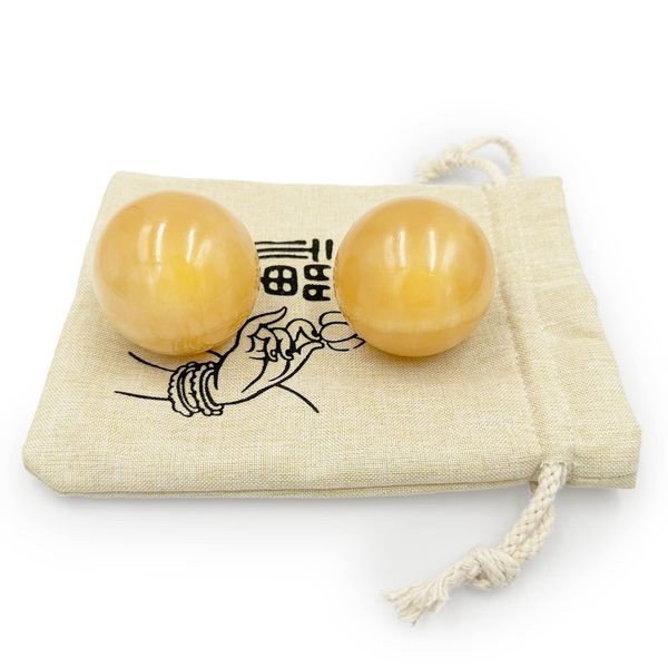 Surtiycrii 2 Inch Natural Yellow Jade Baoding Ball China Health Care Hand Exercise Massage Ball Stress Relief