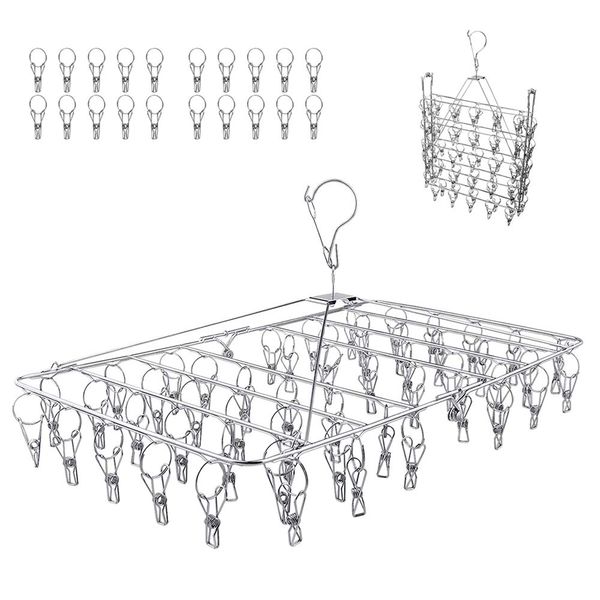 Pinch Hanger, 52 Pinch Hanger, Laundry Dryer, Stainless Steel, 20 Spare Pieces, Pinch Foldable, Convenient Storage, Rust Resistant, Durable, Multi-functional, Clothes Hanger (Stainless Steel)