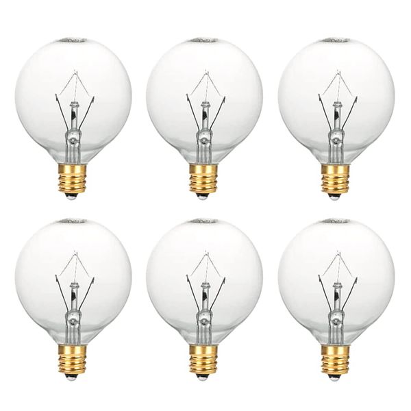 Wax Warmer Bulbs, 25 Watt Light Bulbs for Full Size Scentsy Warmers,G50/G16.5 Globe E12 Clear Scentsy Bulb for Candle Wax Warmer, Long Lifespan, 120 Volt (6 Pack)