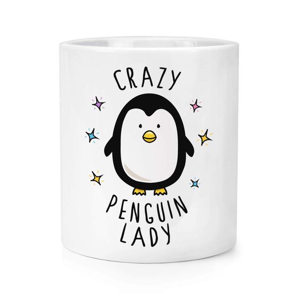 Crazy Penguin Lady Makeup Brush Pencil Pot