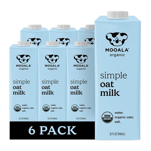 Mooala Organic Simple Oat Milk, 32oz - 3 Ingredient, Shelf Stable, No Gums, No Oils, No Fillers, Non-GMO, No Additives, Dairy Free Plant Based Milk, 6 pack