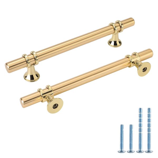 Rergy 10 Pack Brushed Brass Cabinet Pulls Gold Cabinet Handles 5in(128mm) Kitchen Cabinet Handles Gold Pulls Dresser Drawer Handles for Cabinets LS6852GD128 Zinc Alloy