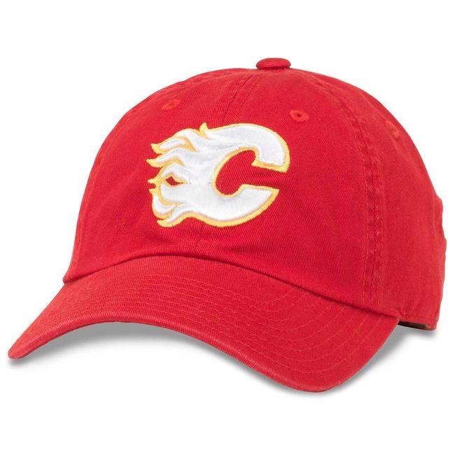 AMERICAN NEEDLE Blue Line NHL Team Dad Hat, Calgary Flames, Red (40742A-CFL)