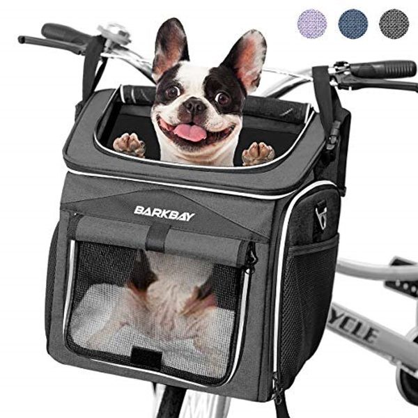 BARKBAY Dog Bike Basket Carrier, Expandable Foldable Soft-Sided Dog Carrier, 2 5