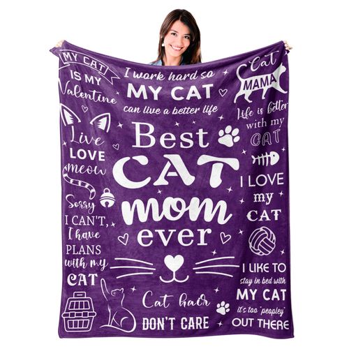 Mosslink Cat Mom Blanket 60"x50", Cat Lover Gifts for Women, Cat Gifts for Cat Lovers, Cat Mom Gifts for Women Birthday, Best Cat Mom Ever Blankets, Christmas Mothers Day Cat Gifts for Cat Mom