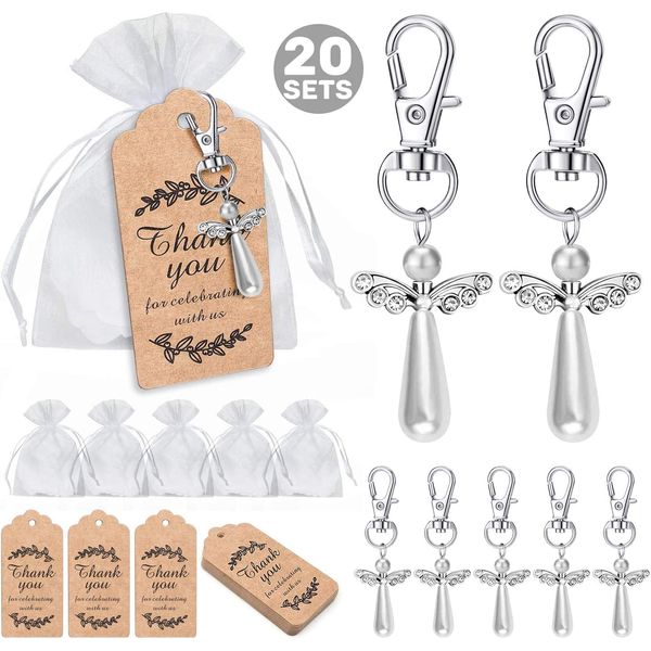 iZoeL Thank You Gift Angel Keychains Wedding Favors Guardian Angel Guest Return Gifts for Christening Baby Shower Birthday Giveaway -Thank You to Carers NHS Staff Nurse Doctor Teacher Gifts - 20pcs