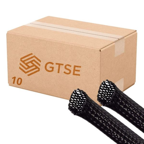 GTSE 10m Expandable Braided Cable Sleeve, 20mm Flat Diameter, Polyester (PET) Cable Wrap/Tidy Tube