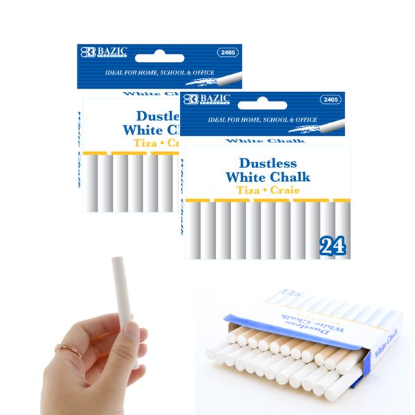 [48 pcs] 2 Packs of Dustless White Chalk - Non Toxic (24/Pack)